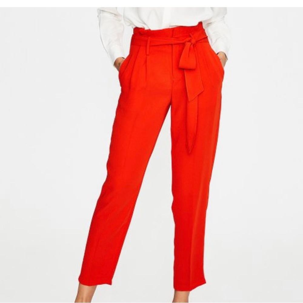 Boden Melina Paper Bag Waist Crop Red Pants - Picture 2 of 14